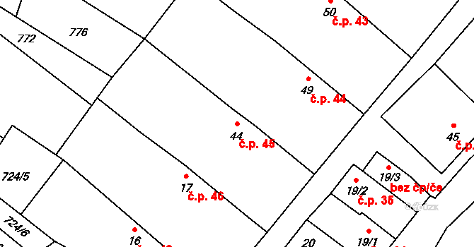 Přehořov 45 na parcele st. 44 v KÚ Přehořov u Soběslavi, Katastrální mapa