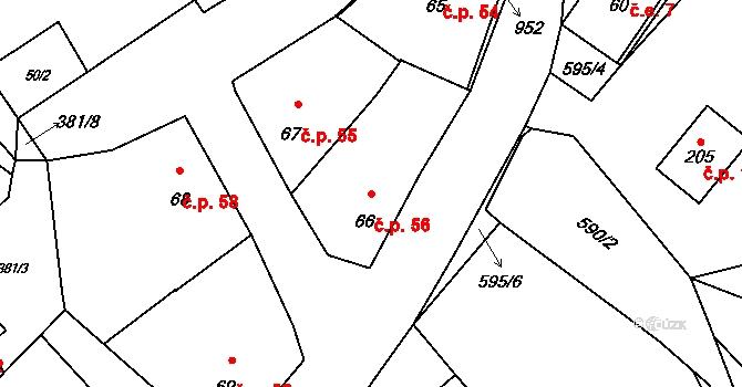Brnířov 56 na parcele st. 66 v KÚ Brnířov, Katastrální mapa