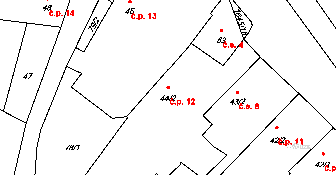 Černíkov 12 na parcele st. 44/2 v KÚ Černíkov, Katastrální mapa