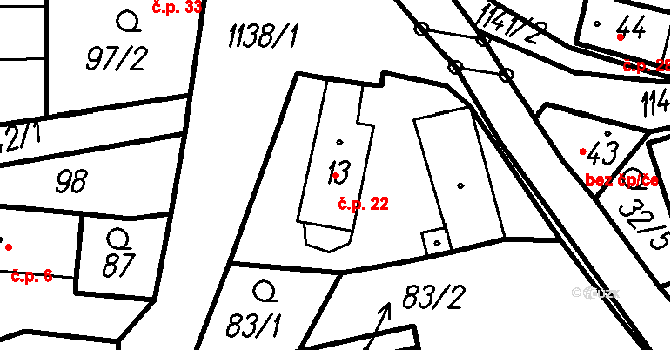 Vrhaveč 22 na parcele st. 13 v KÚ Vrhaveč u Klatov, Katastrální mapa