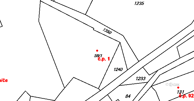 Suchý Důl 1 na parcele st. 59/1 v KÚ Suchý Důl, Katastrální mapa