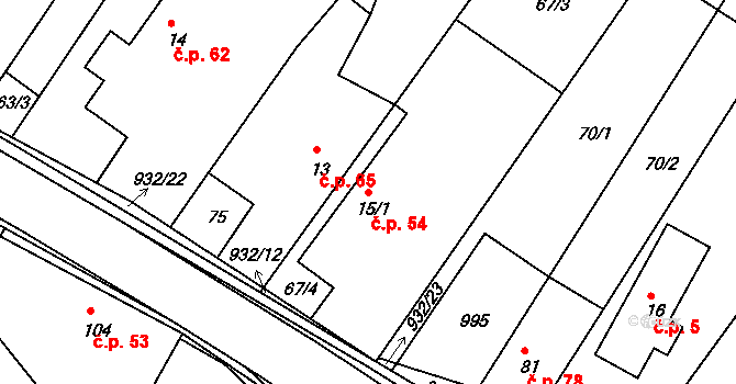 Litětiny 54, Dolní Roveň na parcele st. 15/1 v KÚ Litětiny, Katastrální mapa