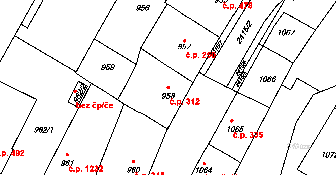 Holice 312 na parcele st. 958 v KÚ Holice v Čechách, Katastrální mapa