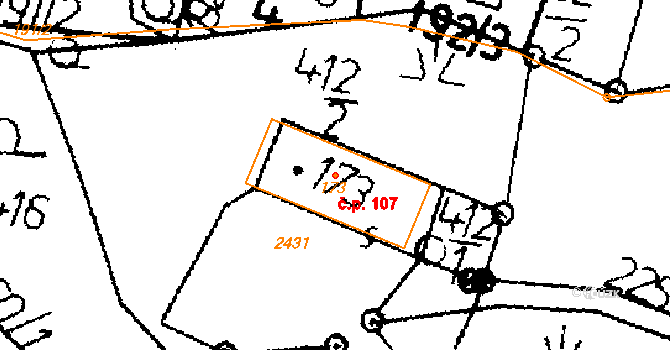 Merboltice 107 na parcele st. 173 v KÚ Merboltice, Katastrální mapa