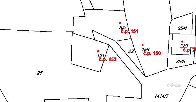 Lhenice 153 na parcele st. 161 v KÚ Lhenice, Katastrální mapa