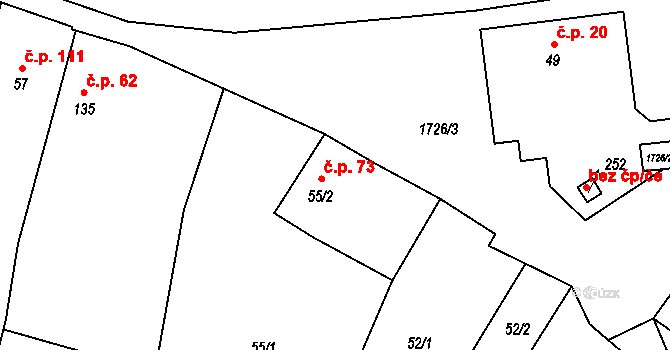 Svojetín 73 na parcele st. 55/2 v KÚ Svojetín, Katastrální mapa