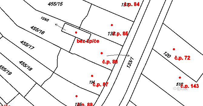 Lužany 86 na parcele st. 133/1 v KÚ Lužany u Přeštic, Katastrální mapa