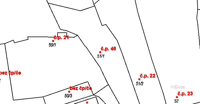 Úlice 46 na parcele st. 51/1 v KÚ Úlice, Katastrální mapa