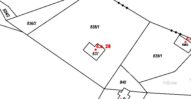 Senec 28, Zruč-Senec na parcele st. 837 v KÚ Senec u Plzně, Katastrální mapa
