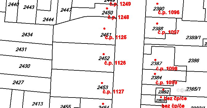 Louny 1126 na parcele st. 2452 v KÚ Louny, Katastrální mapa