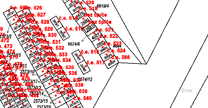 Žatec 524 na parcele st. 2582/3 v KÚ Žatec, Katastrální mapa