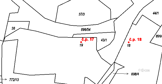 Vadín 17, Okrouhlice na parcele st. 19 v KÚ Vadín, Katastrální mapa