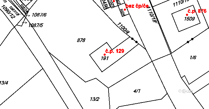 Merklovice 129, Vamberk na parcele st. 191 v KÚ Merklovice, Katastrální mapa