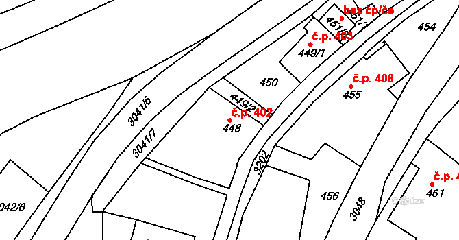 Rychnov nad Kněžnou 402 na parcele st. 448 v KÚ Rychnov nad Kněžnou, Katastrální mapa