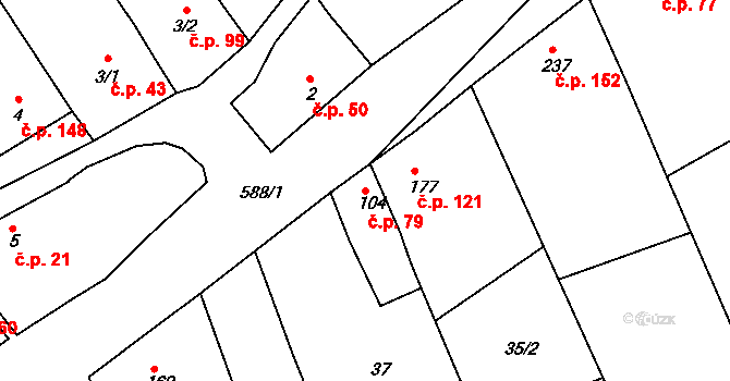 Tučapy 79, Holešov na parcele st. 104 v KÚ Tučapy u Holešova, Katastrální mapa