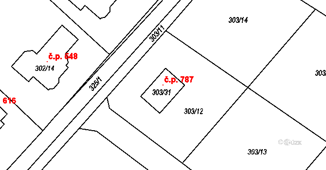 Krmelín 787 na parcele st. 303/31 v KÚ Krmelín, Katastrální mapa