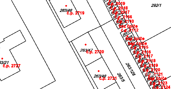 Znojmo 2720 na parcele st. 263/47 v KÚ Znojmo-Louka, Katastrální mapa