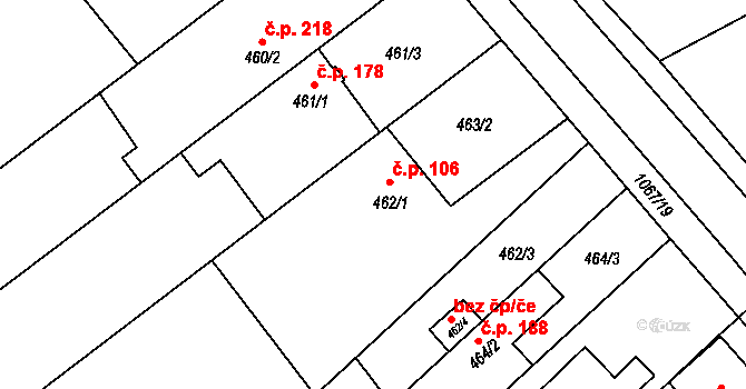 Uhřičice 106 na parcele st. 462/1 v KÚ Uhřičice, Katastrální mapa