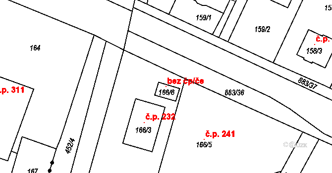 Ostrovačice 118808516 na parcele st. 166/6 v KÚ Ostrovačice, Katastrální mapa