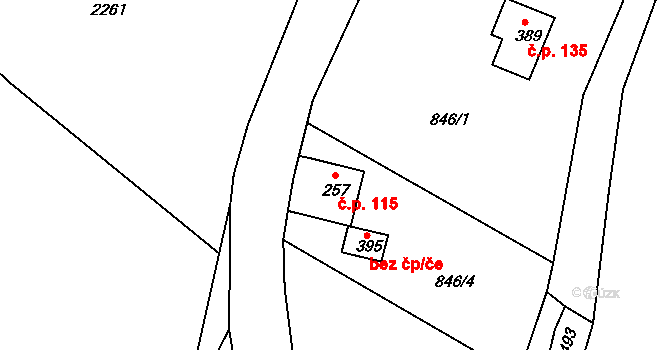Jílové u Držkova 115 na parcele st. 257 v KÚ Jílové u Držkova, Katastrální mapa