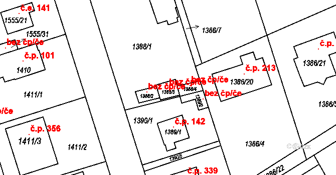 Jirny 121521516 na parcele st. 1388/3 v KÚ Jirny, Katastrální mapa