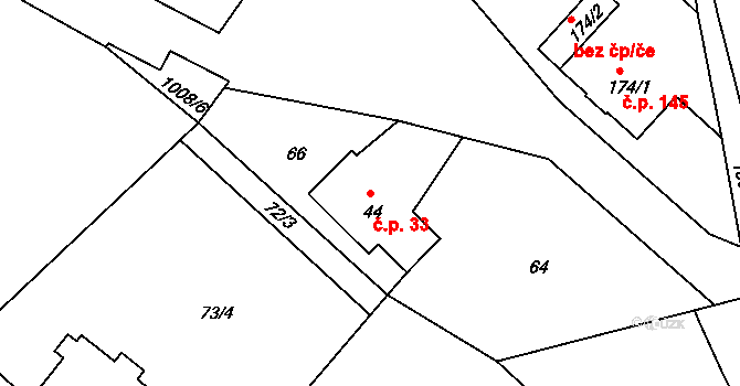 Petrovice 33, Jablonné v Podještědí na parcele st. 44 v KÚ Petrovice v Lužických horách, Katastrální mapa
