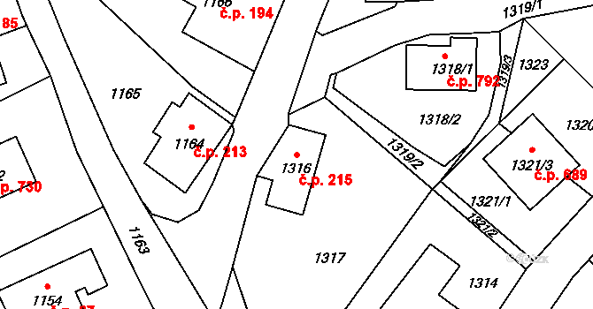 Arnultovice 215, Nový Bor na parcele st. 1316 v KÚ Arnultovice u Nového Boru, Katastrální mapa