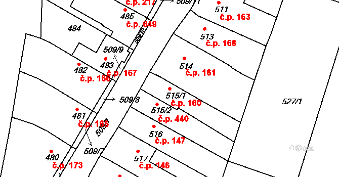 Lelekovice 160 na parcele st. 515/1 v KÚ Lelekovice, Katastrální mapa