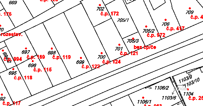 Lužice 124 na parcele st. 700 v KÚ Lužice u Hodonína, Katastrální mapa