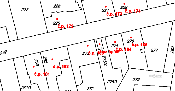 Hřebeč 183 na parcele st. 272 v KÚ Hřebeč, Katastrální mapa