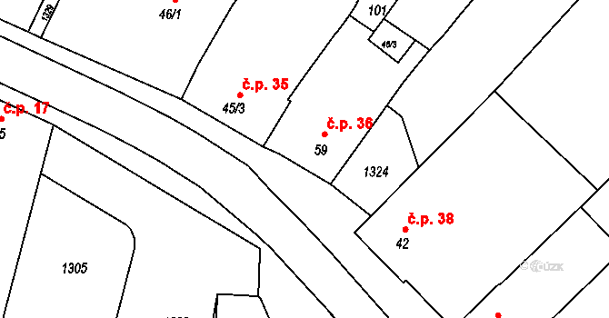 Rostěnice 36, Rostěnice-Zvonovice na parcele st. 59 v KÚ Rostěnice, Katastrální mapa