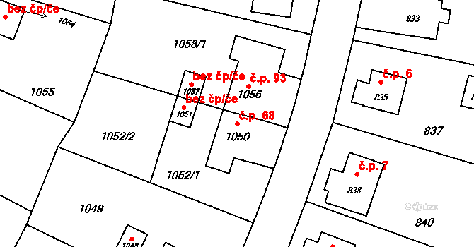 Horní Těrlicko 68, Těrlicko na parcele st. 1050 v KÚ Horní Těrlicko, Katastrální mapa