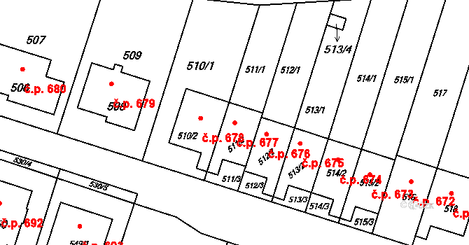 Horní Těrlicko 677, Těrlicko na parcele st. 511/2 v KÚ Horní Těrlicko, Katastrální mapa