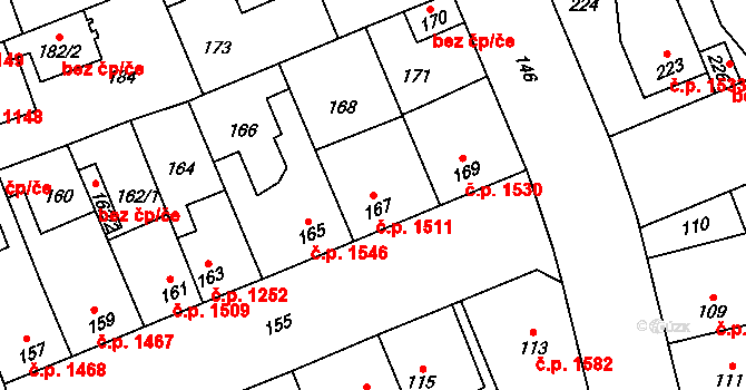 Kročehlavy 1511, Kladno na parcele st. 167 v KÚ Kročehlavy, Katastrální mapa