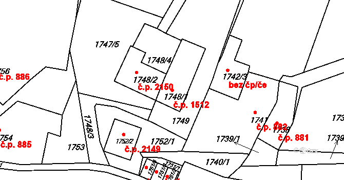 Boskovice 1512 na parcele st. 1748/1 v KÚ Boskovice, Katastrální mapa