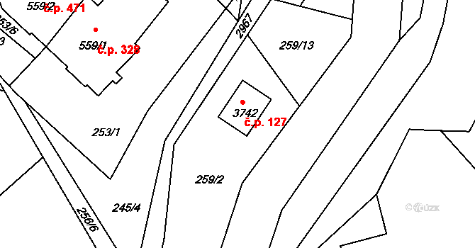 Ostravice 127 na parcele st. 3742 v KÚ Staré Hamry 2, Katastrální mapa
