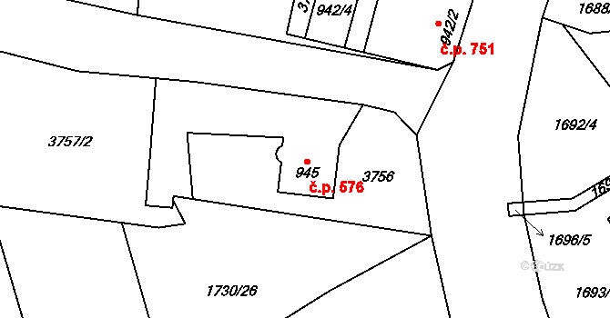 Planá 576 na parcele st. 945 v KÚ Planá u Mariánských Lázní, Katastrální mapa