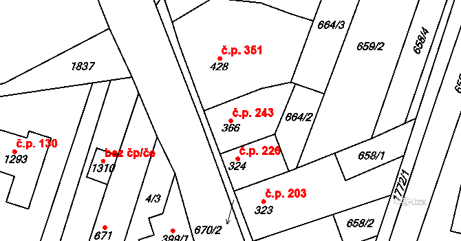 Libochovice 243 na parcele st. 366 v KÚ Libochovice, Katastrální mapa
