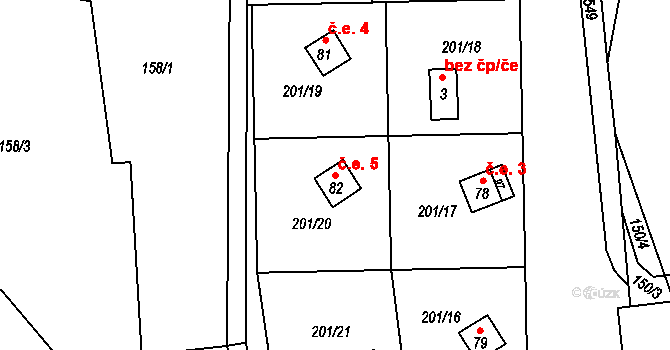 Skuřina 5, Markvartice na parcele st. 82 v KÚ Skuřina, Katastrální mapa