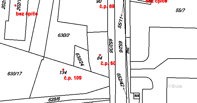 Robousy 60, Jičín na parcele st. 84 v KÚ Robousy, Katastrální mapa