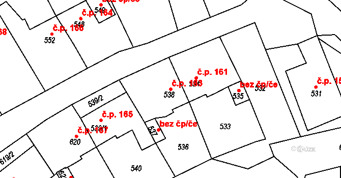 Chlumec 163 na parcele st. 538 v KÚ Chlumec u Chabařovic, Katastrální mapa