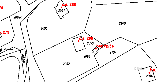 Brná 289, Ústí nad Labem na parcele st. 2093 v KÚ Brná nad Labem, Katastrální mapa