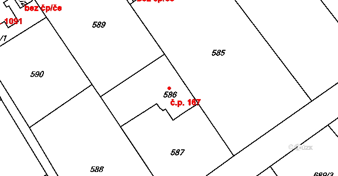 Petřvald 167 na parcele st. 586 v KÚ Petřvald u Karviné, Katastrální mapa