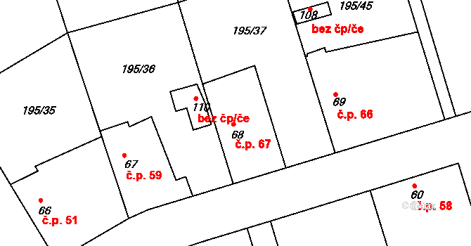 Černíky 67 na parcele st. 68 v KÚ Černíky, Katastrální mapa