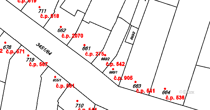 Lysá nad Labem 542 na parcele st. 660/2 v KÚ Lysá nad Labem, Katastrální mapa