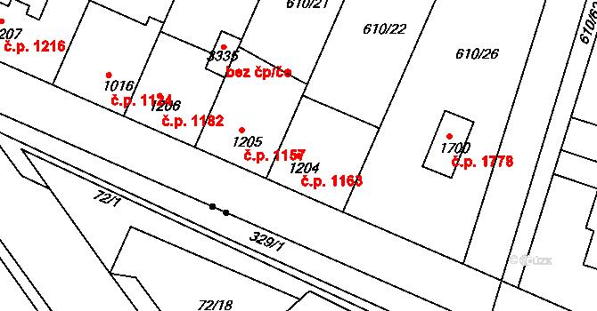 Lysá nad Labem 1163 na parcele st. 1204 v KÚ Lysá nad Labem, Katastrální mapa