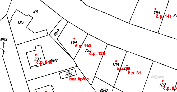 Přední Ptákovice 120, Strakonice na parcele st. 135 v KÚ Přední Ptákovice, Katastrální mapa