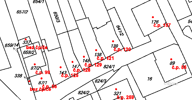 Unčín 121, Krupka na parcele st. 138 v KÚ Unčín u Krupky, Katastrální mapa
