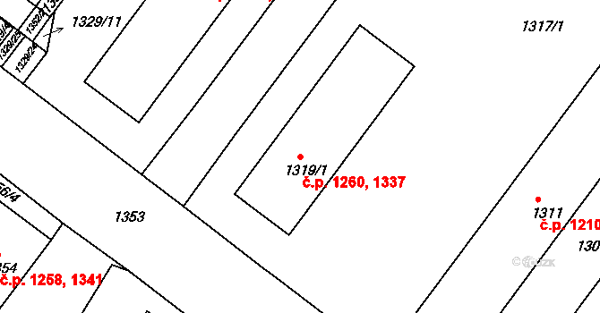 Duchcov 1260,1337 na parcele st. 1319/1 v KÚ Duchcov, Katastrální mapa