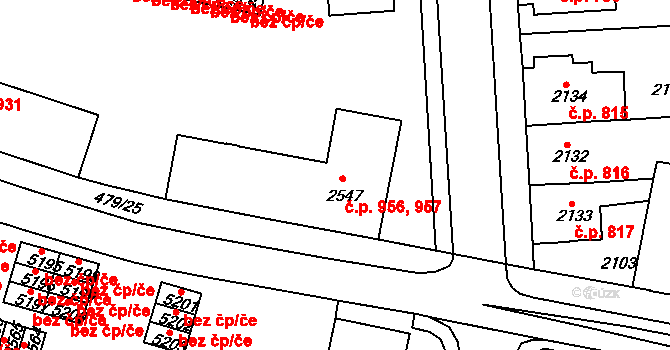 Horka-Domky 956,957, Třebíč na parcele st. 2547 v KÚ Třebíč, Katastrální mapa